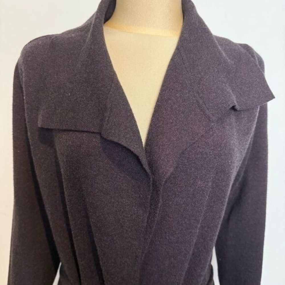Maxsport Dark Plum Brown Belted Long Cardigan Sweater Duster Size Small - Picture 3 of 11